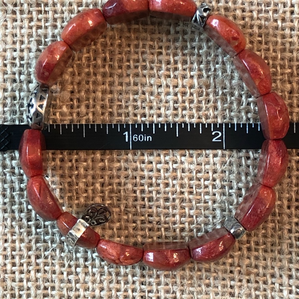 Rare Silpada Red Coral .925 Stretch Bead Bracelet - Picture 6 of 7